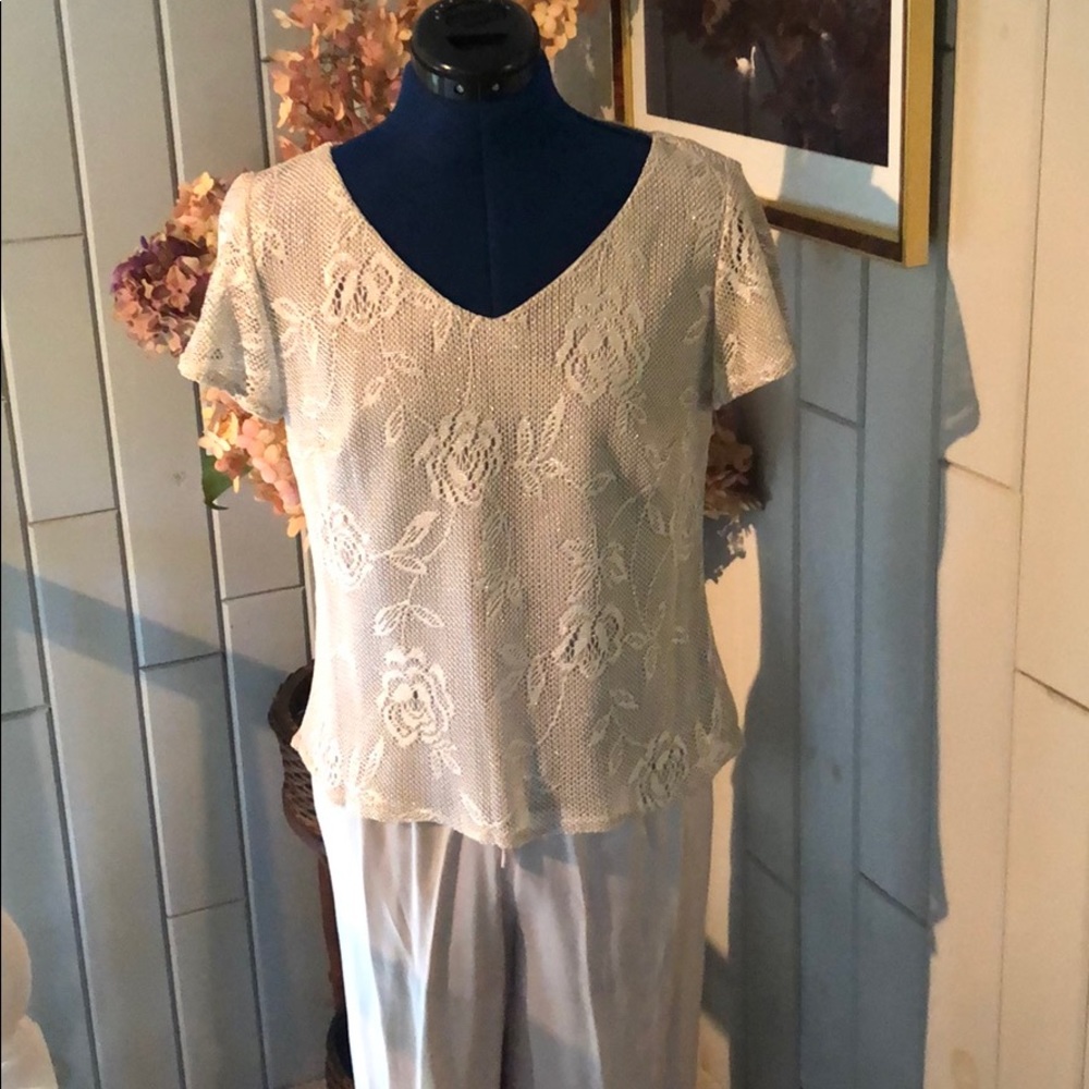 MSK- 2piece grey ensemble with silver threaded top